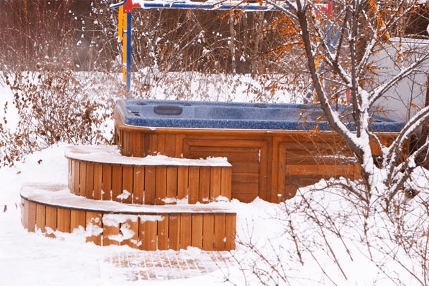 winter hot tub play time